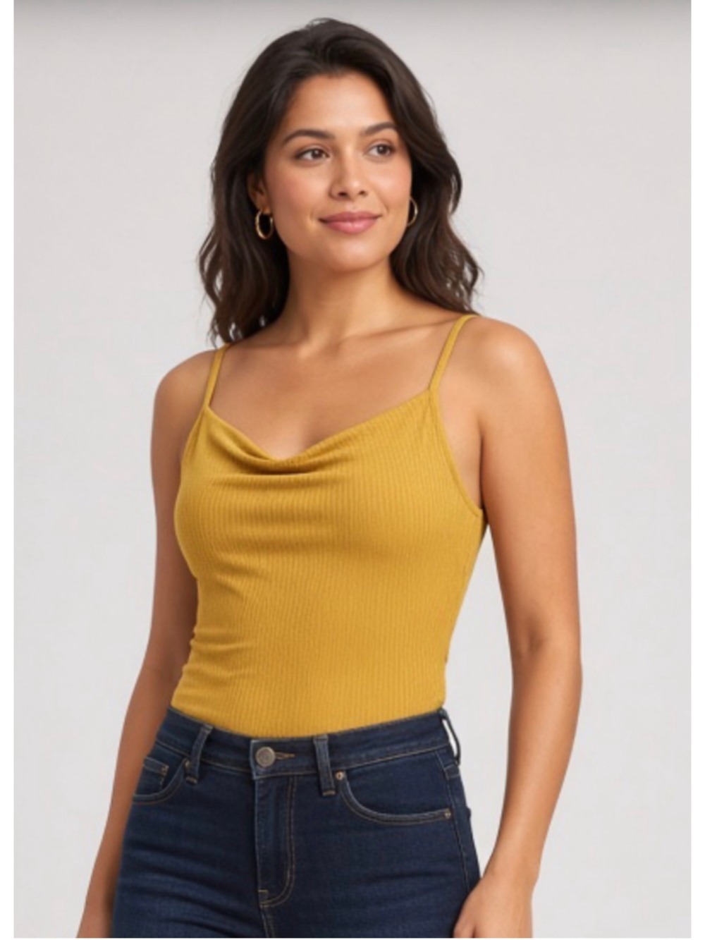 Reformation Mustard Yellow Ribbed Tencel Cowl Neck Tank Top Plus Size XL